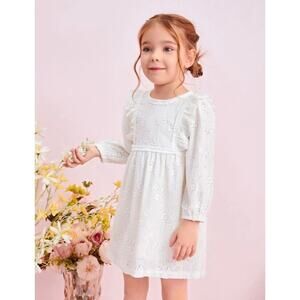 Toddler Girls Floral Embroidered White Dress  
Size 3T
